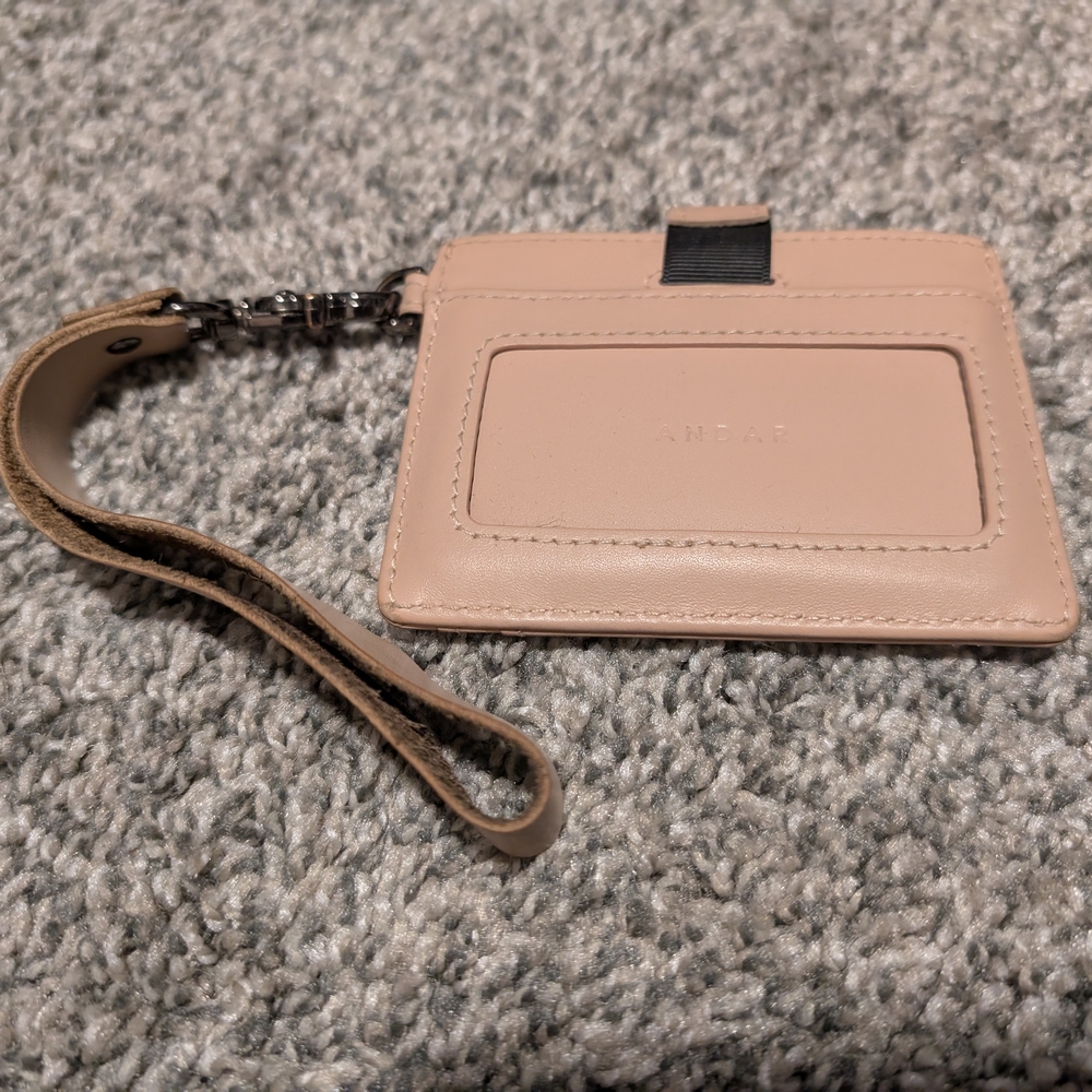 Blush Pink Leather Card Holder with Strap
